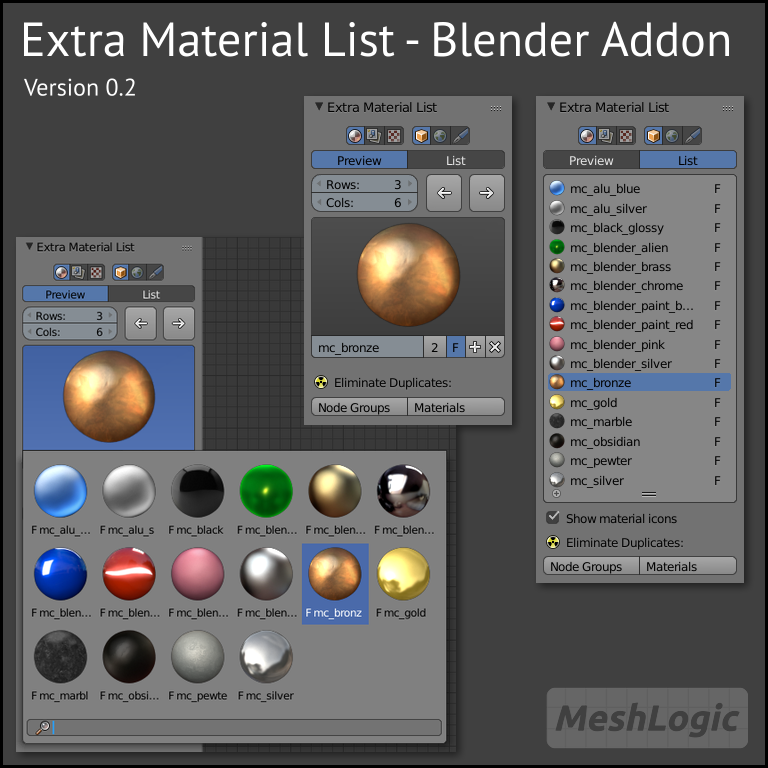 Extra Material List Blender Addon Meshlogic